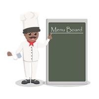 chef Afrikaanse met menu bord ontwerp karakter Aan wit achtergrond vector