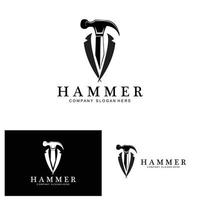 hamer, bouwconstructiehulpmiddelen en rechter logo vectorpictogram, vintage retro ontwerpillustratie vector