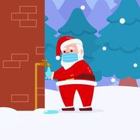 Kerstmissanta karakter masker dragen en handen wassen vector