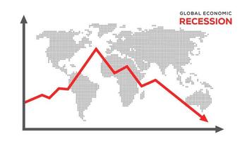 globaal recessie achtergrond. illustratie van economisch recessie met rood pijl symbool vallend naar beneden vector