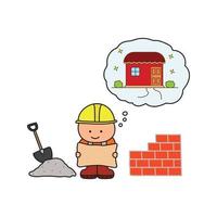 vector illustratie van hand- getrokken kleur kinderen bouw reeks van arbeider plan naar bouwen een huis