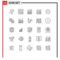 universeel icoon symbolen groep van 25 modern lijnen van liefde camera het dossier tijd nacht bewerkbare vector ontwerp elementen