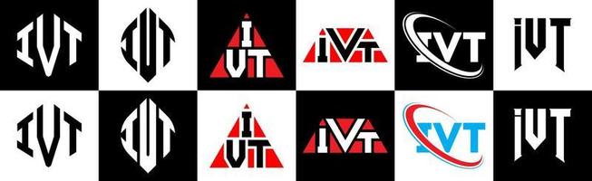 ivt brief logo ontwerp in zes stijl. ivt veelhoek, cirkel, driehoek, zeshoek, vlak en gemakkelijk stijl met zwart en wit kleur variatie brief logo reeks in een tekengebied. ivt minimalistische en klassiek logo vector