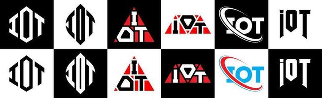 iot brief logo ontwerp in zes stijl. iot veelhoek, cirkel, driehoek, zeshoek, vlak en gemakkelijk stijl met zwart en wit kleur variatie brief logo reeks in een tekengebied. iot minimalistische en klassiek logo vector