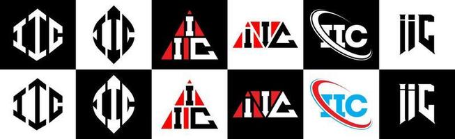 iic brief logo ontwerp in zes stijl. iic veelhoek, cirkel, driehoek, zeshoek, vlak en gemakkelijk stijl met zwart en wit kleur variatie brief logo reeks in een tekengebied. iic minimalistische en klassiek logo vector