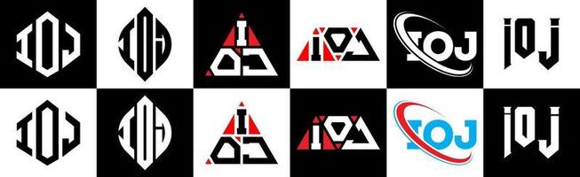ioj brief logo ontwerp in zes stijl. ioj veelhoek, cirkel, driehoek, zeshoek, vlak en gemakkelijk stijl met zwart en wit kleur variatie brief logo reeks in een tekengebied. ioj minimalistische en klassiek logo vector