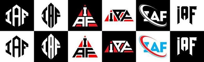 iaf brief logo ontwerp in zes stijl. iaf veelhoek, cirkel, driehoek, zeshoek, vlak en gemakkelijk stijl met zwart en wit kleur variatie brief logo reeks in een tekengebied. iaf minimalistische en klassiek logo vector