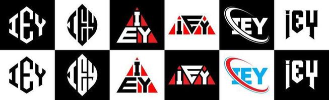 iey brief logo ontwerp in zes stijl. iey veelhoek, cirkel, driehoek, zeshoek, vlak en gemakkelijk stijl met zwart en wit kleur variatie brief logo reeks in een tekengebied. iey minimalistische en klassiek logo vector