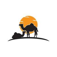 kameel met zonsondergang in de woestijn vector illustratie ontwerp