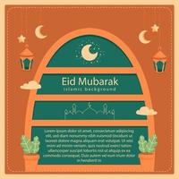 gelukkig eid al fitr tekenfilm banier met schattig lantaarn halve maan maan achtergrond illustratie vector