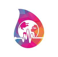 pulse wereldbol laten vallen vorm concept vector logo ontwerp icoon. aarde wereldbol icoon met hart verslaan.