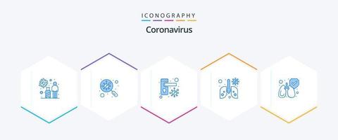 coronavirus 25 blauw icoon pak inclusief longen. virus. scannen. besmet. bacterie vector