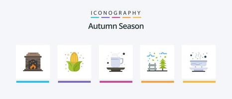 herfst vlak 5 icoon pak inclusief heet. het weer. beker. boom. bladeren. creatief pictogrammen ontwerp vector