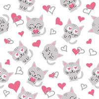 vector naadloos patroon met grijs katten en harten