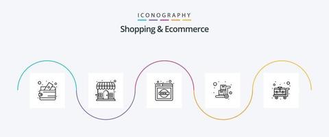 boodschappen doen en ecommerce lijn 5 icoon pak inclusief handkar. bagage kar. pakhuis. handkar. wereld breed web vector