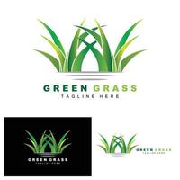 groen gras logo ontwerp, boerderij landschap illustratie, natuurlijk landschap vector