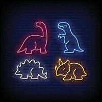 neon teken dinosaurussen met steen muur achtergrond vector illustratie