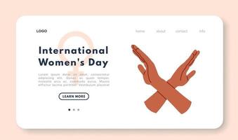 vrouwen Internationale dag. gekruiste armen naar ondersteuning geslacht gelijkwaardigheid. vlak vector illustratie geïsoleerd Aan wit achtergrond