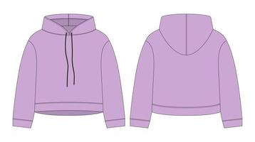 Dames Bijsnijden capuchon technisch schetsen. pastel Purper kleur. cad mockup sjabloon capuchon. vector