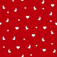 naadloos patroon met hand- getrokken konijn silhouetten en harten in tekening stijl, illustratie met konijntje, vakantie decoratie, afdrukken voor omhulsel papier, valentijnsdag dag, romantisch boekensteun Aan rood achtergrond vector