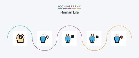 menselijk lijn gevulde vlak 5 icoon pak inclusief hangslot. menselijk. avatar. lichaam. video vector