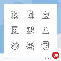 reeks van 9 modern ui pictogrammen symbolen tekens voor browser uitnodiging bedrijf Ramadan succes bewerkbare vector ontwerp elementen