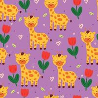 naadloos patroon tekenfilm giraffe en bloem. schattig dier behang voor textiel, geschenk inpakken papier vector