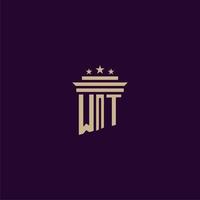 wt eerste monogram logo ontwerp voor advocatenkantoor advocaten met pijler vector beeld