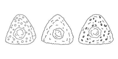 hand- getrokken onigiri clip art set. Japans snel voedsel gemaakt van rijst. rijst- bal in noch ik zeewier vector