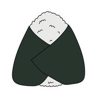 hand- getrokken onigiri clip art. Japans snel voedsel gemaakt van rijst. rijst- bal in noch ik zeewier vector