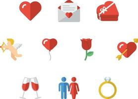 Valentijnsdag dag vlak kleur icoon reeks met liefde verwant pictogrammen vector