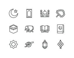 Ramadan schets icoon reeks met Islam en moslim verwant pictogrammen vector