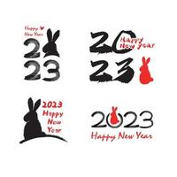 nieuw jaar kaart materiaal voor de jaar van de konijn Engels schoonschrift karakter set. gelukkig nieuw jaar logo typografie ontwerp. 2023 aantal en konijn ontwerp sjabloon. vector