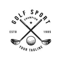 retro wijnoogst golf, professioneel golf bal logo sjabloon ontwerp, golf kampioenschap, insigne of icoon met gekruiste golf Clubs en bal Aan tee. vector illustratie. symbool, icoon