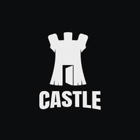 kasteel wijnoogst logo ontwerp sjabloon met deur Aan donker achtergrond. vector