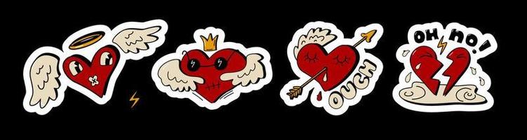 anti-valentijnsdag dag stickers set. gebroken hart Oh Nee schrijven, gewond hart au belettering. vector illustratie tekenfilm.