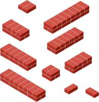 rode bakstenen muur van huis. element van de bouwconstructie. hoek van stenen object. isometrische illustratie. symbool van bescherming en veiligheid vector