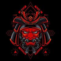 Japans samurai oni masker schedel ronin met heilig geometrie logo illustratie vector