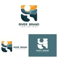 rivier- logo ontwerp, rivier- kreek vector, rivieroever illustratie met een combinatie van bergen en natuur, Product merk vector