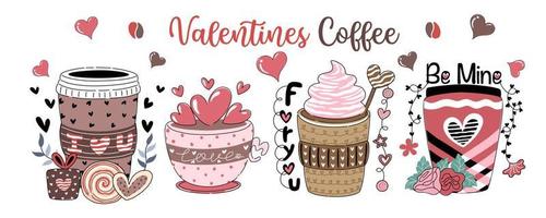 vector illustratie reeks Valentijn koffie ontworpen Aan een wit achtergrond voor Valentijnsdag dag thema decoratie, Valentijnsdag koffie, digitaal afdrukken, t-shirt ontwerp, stickers, zak patronen en meer.