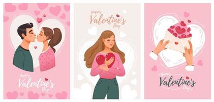 Valentijnsdag dag. een paar in liefde, liefde, knuffels, een liefde bericht. vector ansichtkaarten, affiches, uitnodigingen. februari 14. vector illustratie