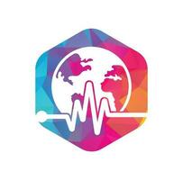 pulse wereldbol vector logo ontwerp icoon. pulse kardiogram en wereldbol icoon vector logo. aarde wereldbol icoon met hart verslaan.
