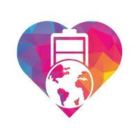 wereldbol accu hart vorm concept logo icoon ontwerp. globaal energie vector logo ontwerp sjabloon.