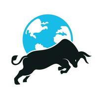 wereldbol stier vector logo icoon ontwerp. woord en stier logo ontwerp icoon vector.