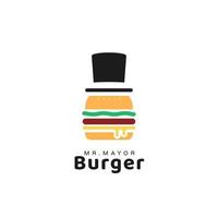 stad burgemeester hamburger restaurant logo, hamburger met burgemeester hoed icoon logo illustratie vector