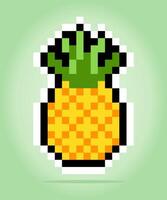 8 bit pixel van ananas. fruit voor game-items en kruissteekpatronen in vectorillustraties. vector