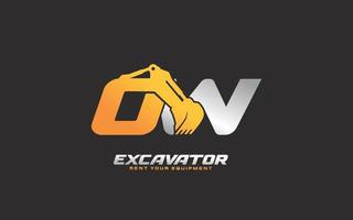 ow logo graafmachine voor bouw bedrijf. zwaar uitrusting sjabloon vector illustratie voor uw merk.