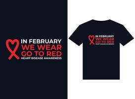 in februari wij slijtage Gaan naar rood hart ziekte bewustzijn. illustraties voor drukklare t-shirts ontwerp vector
