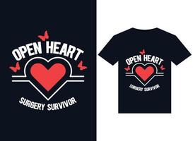 ik open hart chirurgie overlevende illustraties voor drukklare t-shirts ontwerp vector