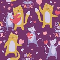 paar- van schattig dieren in liefde - een kat en een Rat. naadloos patroon. de opschrift is liefde in de lucht. vector illustratie. textiel, omhulsel papier met valentijnskaarten.